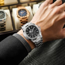 Relógio de pulso masculino, impermeável, ponteiros luminosos, cronógrafo, aço inoxidável